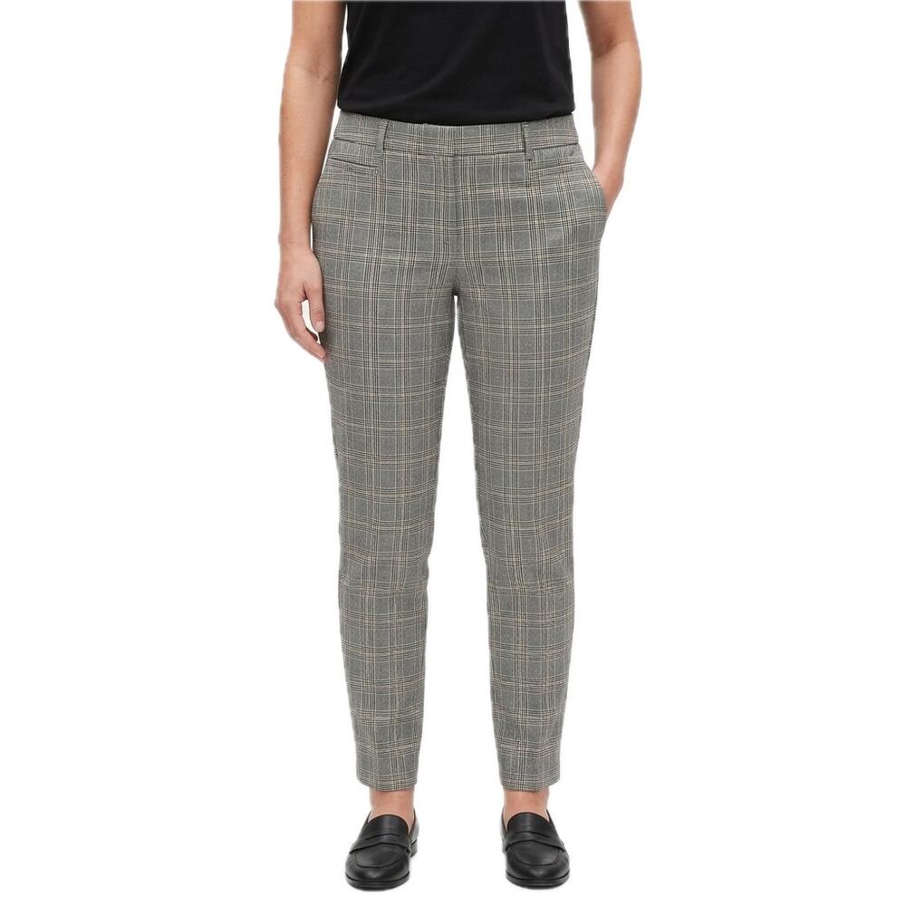 Banana Republic Sloan Plaid Black Tan Slim Leg Trousers Pants size 12 Pockets